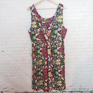 Garnet Hill Jersey Knit Dress With Pockets Size XL Stretch Floral Spring Summer